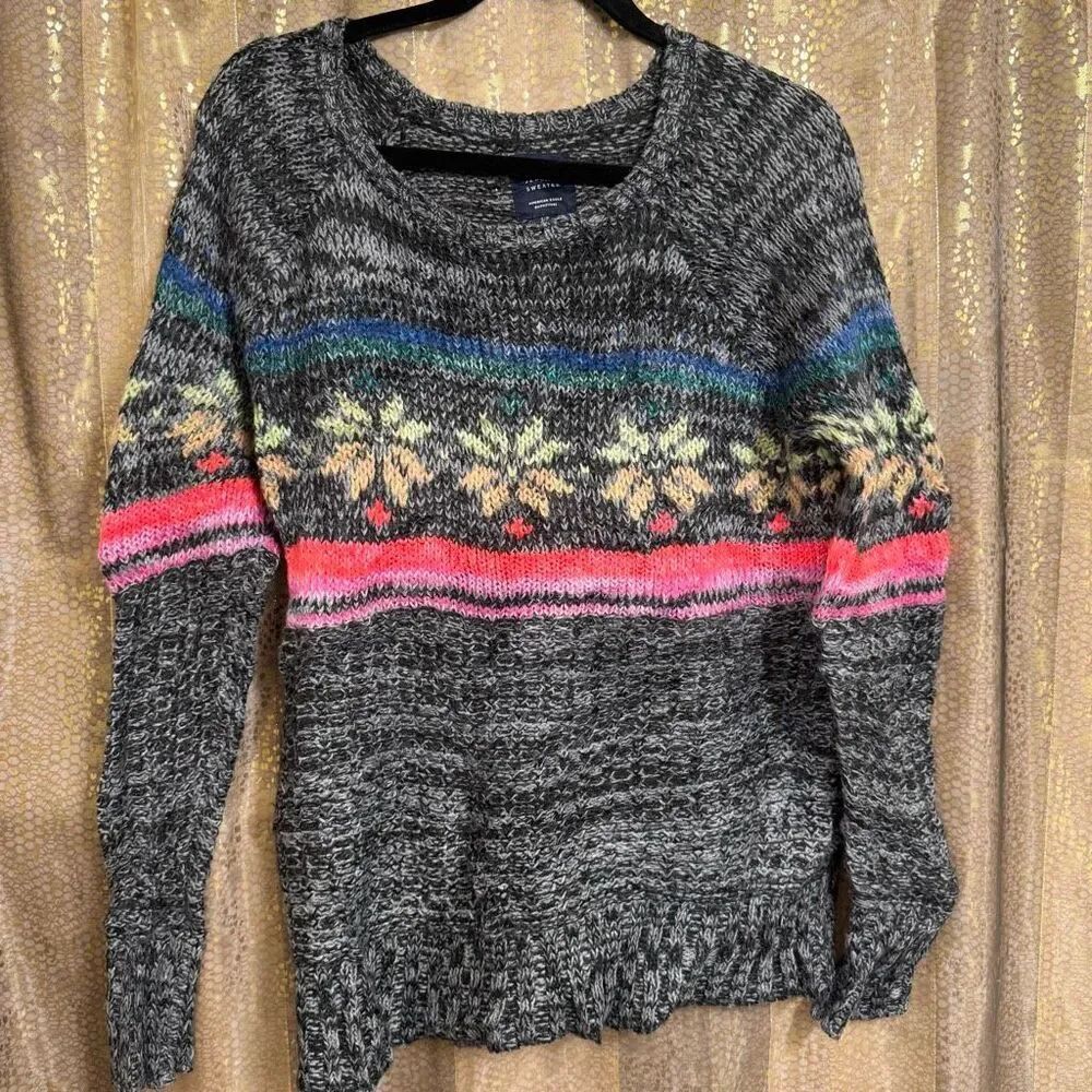 American Eagle Wool Blend Colorful Fair Isle Knit Winter Sweater Small